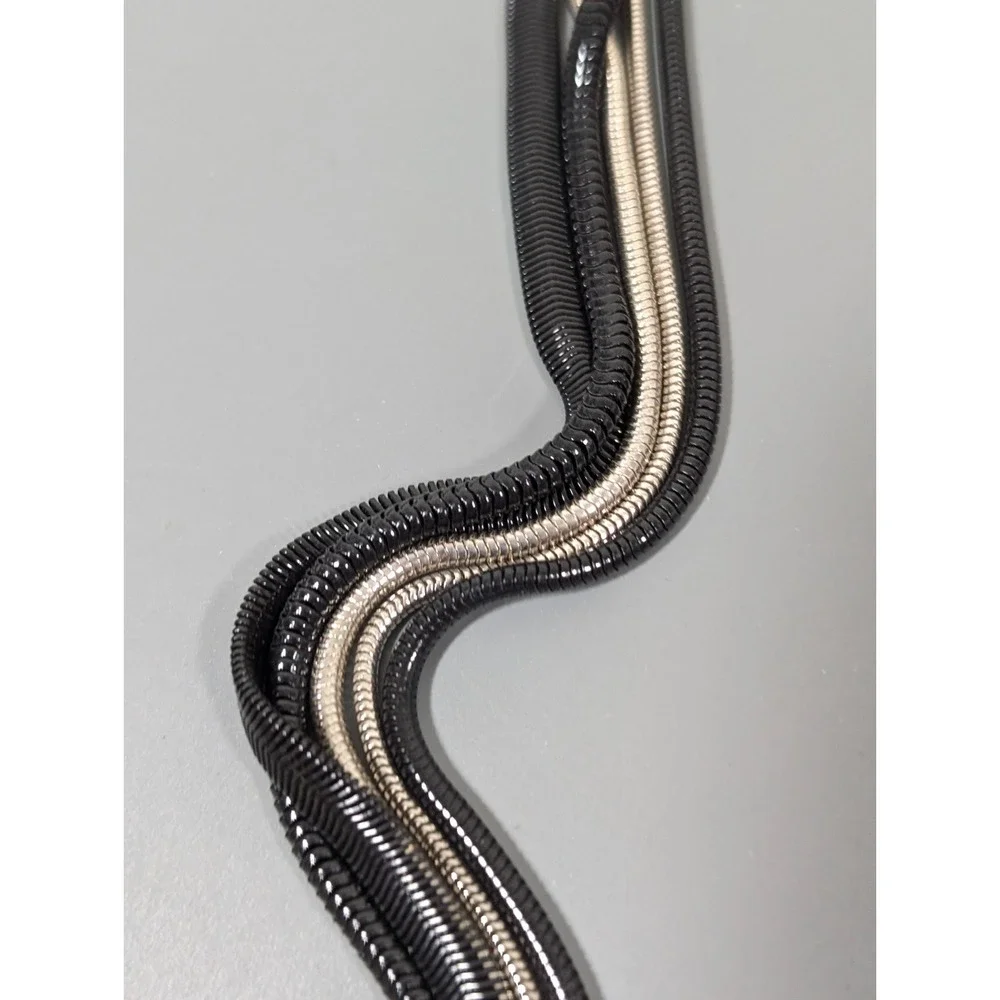 Black Multi‎ Chain Necklace Silver Tone Accent Long 24